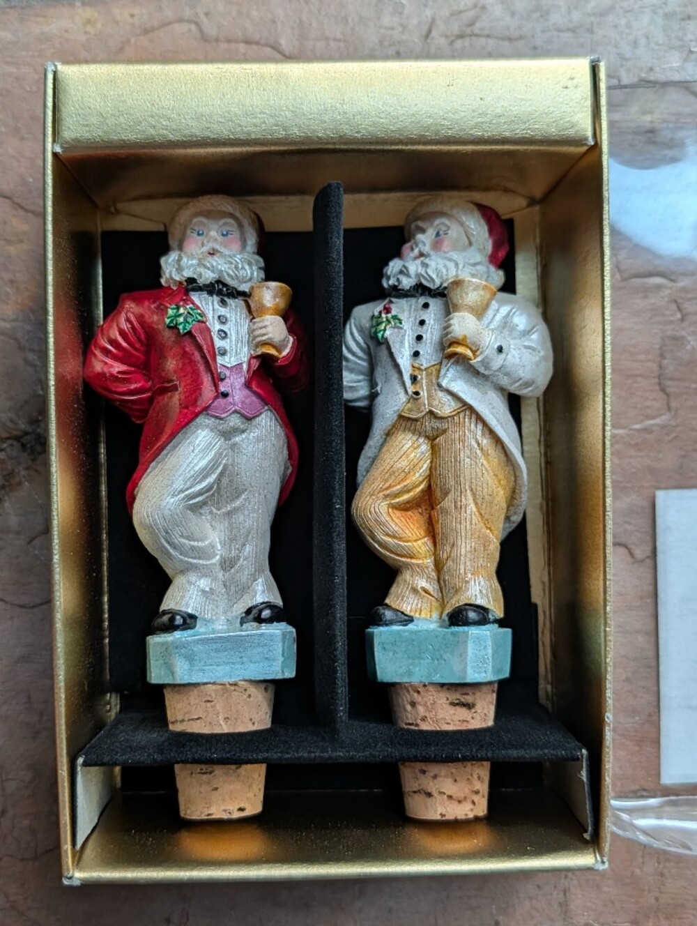 new vintage CHRISTOPHER RADKO tuxedo santa bottle stopper set